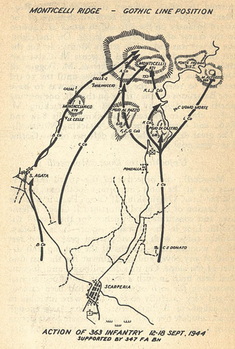 [Map Monticelli Ridge - Gothic Line 363 Infantry Sept 1944]