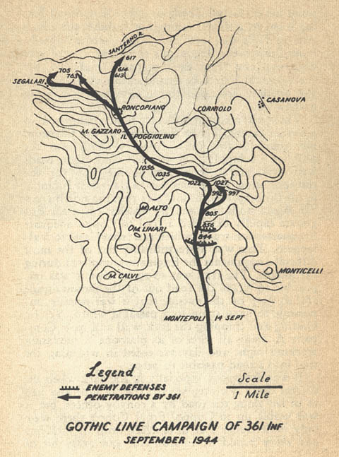 [Map Gothic Line Campaign of 361 Inf September 1944]