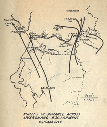 [Routes of Advance Across Livergnano Escarpment, October 1944]