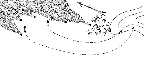 [Machine-gun section under hostile fire changes position while screened by smoke from smoke candles.]