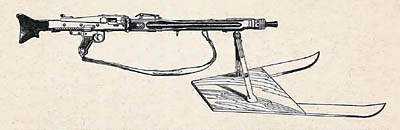 [Figure 2. Snow Board Used as a Base for German Light Machine Gun in Firing Position.]
