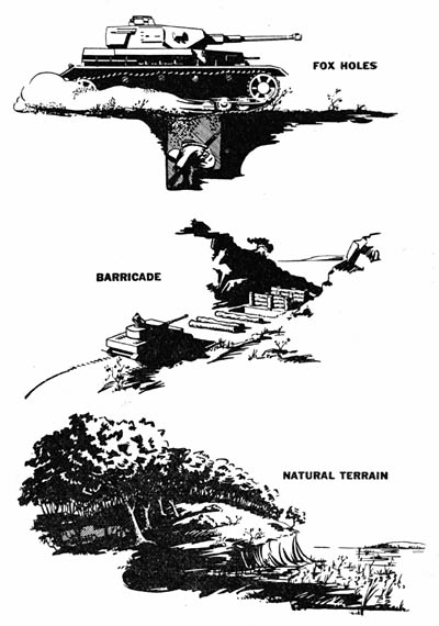 Passive Antitank Measures: Fox holes, barricades, and natural terrain