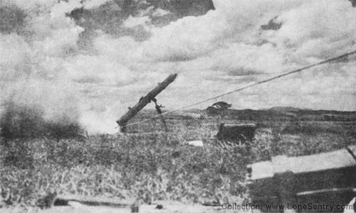 Japanese WW2 Army 20-cm SS Rocket and Type 4 Launcher (Firing)