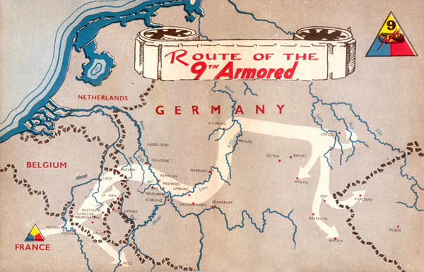 Route of the 9th Armored Division Route of the 9th Armored Division