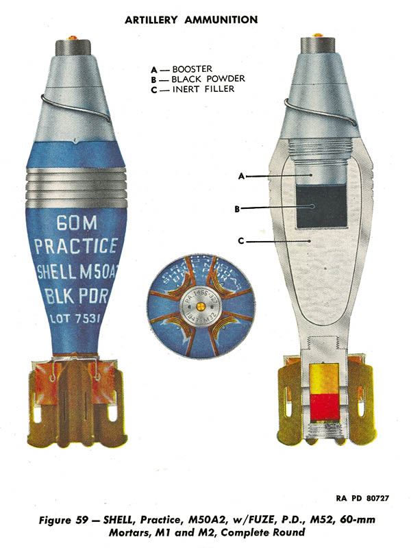 60mm Mortar Blue Practice Shell WW2 U.S.