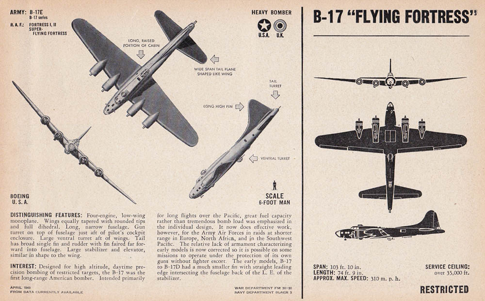 B-17E Flying Fortress Recognition Drawing