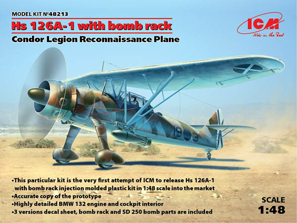 MODEL KIT No 48213 - 1:48 Hs 126A-1 with Bomb Rack, Condor Legion Reconnaissance Plane