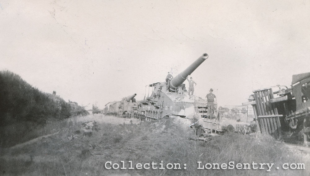 Captured German railroad guns photographed at Bleckede, Germany in 1945.