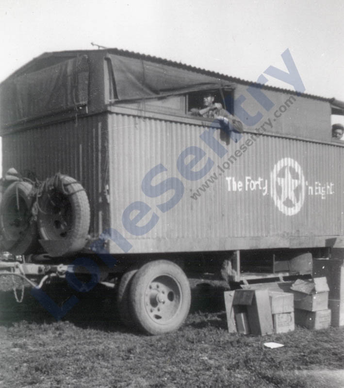 Trailer labelled The Forty n Eight, 85th Engineer Heavy Ponton Battalion