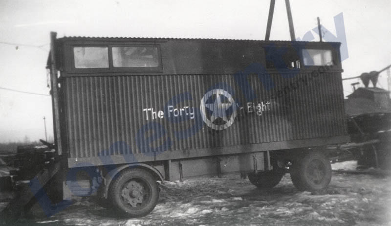 Trailer labelled The Forty n Eight, 85th Engineer Heavy Ponton Battalion