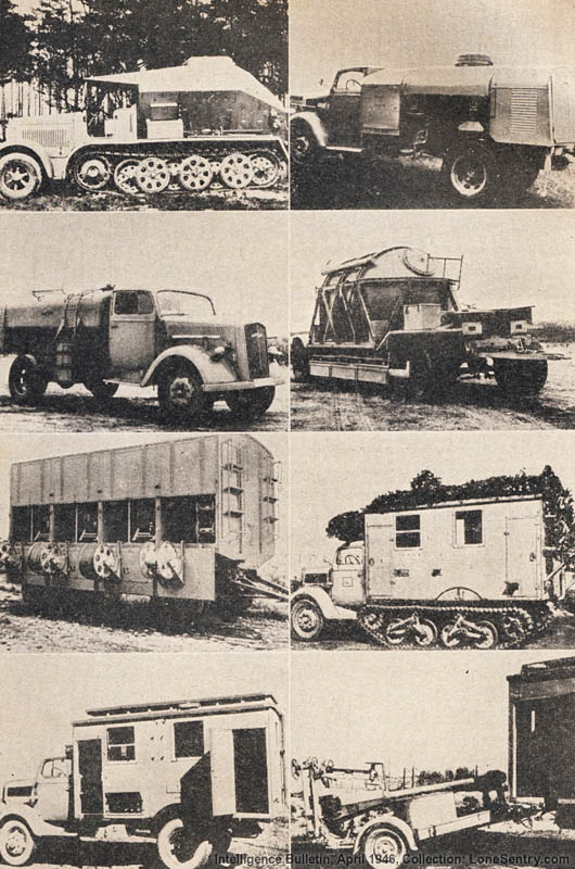 Once vertical, the V-2 was lowered onto a smaller trailer stand on jacks, then serviced by 30 vehicles, like those [shown].