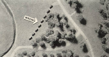 [FIGURE 14 (1).—Straight line of convoy contrasts with normal pattern. Even if convoy disperses in woods, tracks would remain and give it away.]