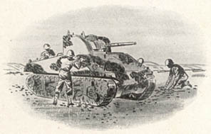 [FIGURE 37. Thick mud being applied in a disruptive pattern to a tank.]