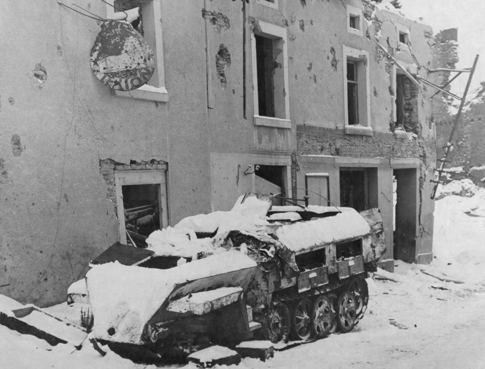 German SdKfz. 250 light halftrack destroyed in the Ardennes during the Battle of the Bulge. (U.S. Air Force Photograph)