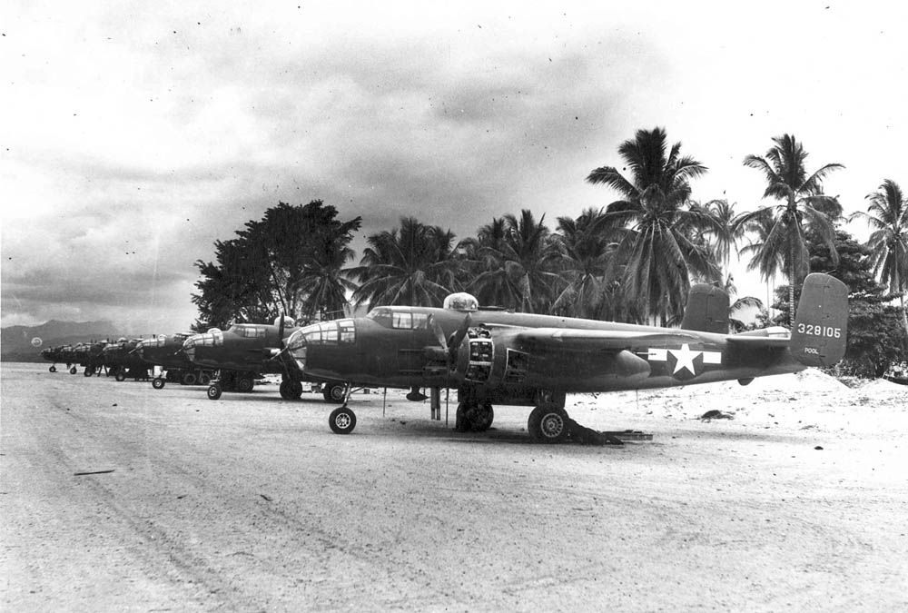 North American B-25s of the 42nd Bomb Group, Mar Strip near Cape Sansapor, New Guinea during WWII. (U.S. Air Force Photograph.)