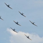 Front-view of a formation of Supermarine Spitfires during the Duxford Air Show in Sept. 2011