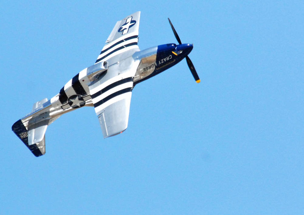 The P-51 Mustang "Crazy Horse" performs maneuvers during an air show at Eglin Air Force Base, Florida. (U.S. Air Force Photograph / Staff Sgt. Mike Meares.)