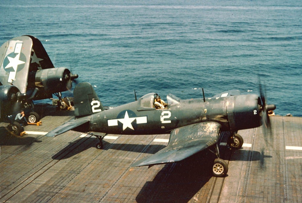 Vought F4U-4 Corsair of Bombing Fighter Squadron 82 on the USS Randolph. (U.S. Navy Photograph.)