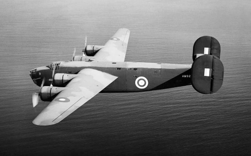 A Consolidated Liberator Mk I aircraft approaches Aldergrove, Northern Ireland after a ferry flight across the Atlantic, May 1941.