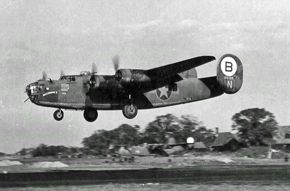 Consolidated B-24D Liberator, nicknamed Hellsadroppin II, of the 329th Bomb Squadron, 93rd Bomb Group of the 8th Air Force photographed in December 1942. (U.S. Air Force Photograph.)