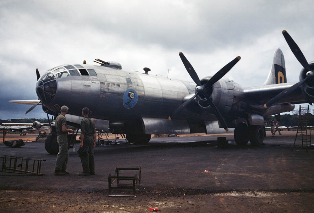 Boeing B-29 Superfortress of the 29th Bomb Group at North Field, now named Andersen Air Force Base, Guam in July 1945.