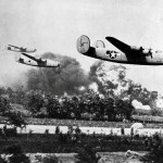 B-24 Liberators of the 98th Bomb Group fly a low-level bombing mission against the oil refineries around Ploesti, Romania in August 1943. (U.S. Air Force Photograph.)