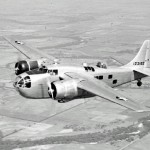 Boeing AT-15 Crewmaker bomber crew trainer prototype in flight, 1942. (U.S. Air Force Photograph.)