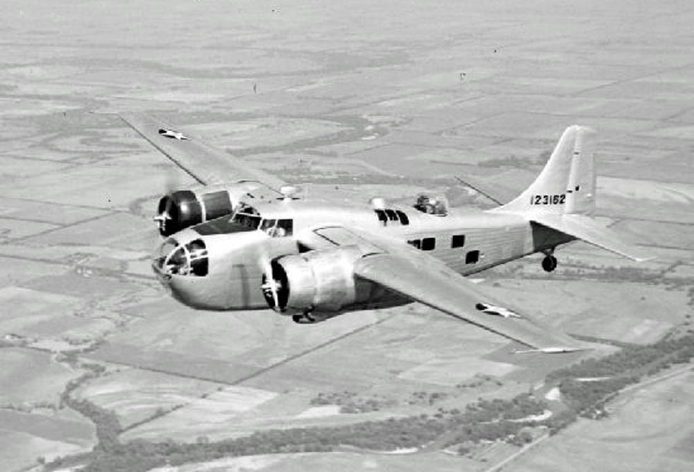 Boeing AT-15 Crewmaker bomber crew trainer prototype in flight, 1942. (U.S. Air Force Photograph.)