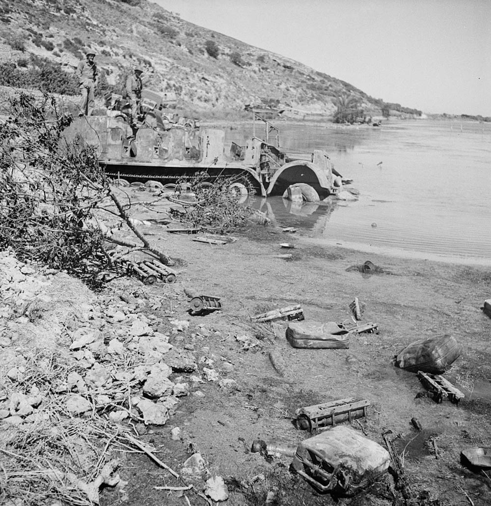 Destroyed German halftrack near Porto Farina, Tunisia. (Library of Congress.)
