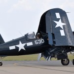 Chris Avery prepares his the F4U Corsair for takeoff during the Wings Over Tyler Air Show at Tyler Pounds Regional Airport, in Tyler, Texas.