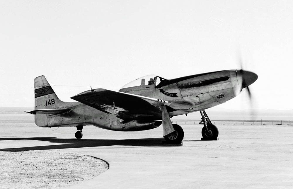 F-51D Mustang at Rogers Dry Lake at the NACA High-Speed Flight Station in 1955. (NASA Photograph.)