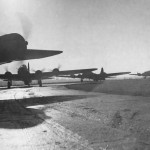 Boeing B-17 Flying Fortresses of the 8th Air Force prepare to takeoff from an air base in England on a bombing mission over Germany. (U.S. Air Force Photograph.)