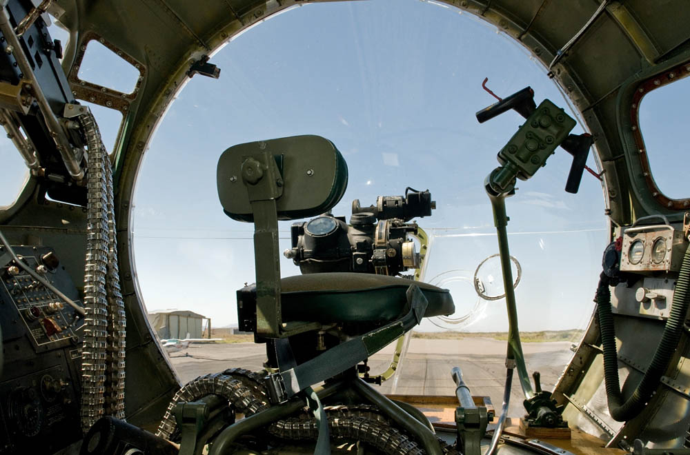 The bombardier’s position of the B-17G Flying Fortress named "Sentimental Journey" on display at the War Eagles Air Museum at the Doña Ana County Airport, Oct. 2. The bombardier’s main tool was the Norden bombsight and his accuracy was paramount in achieving a successful mission. (U.S. Dept. of Defense Photo by Sgt. Jonathan Thomas)