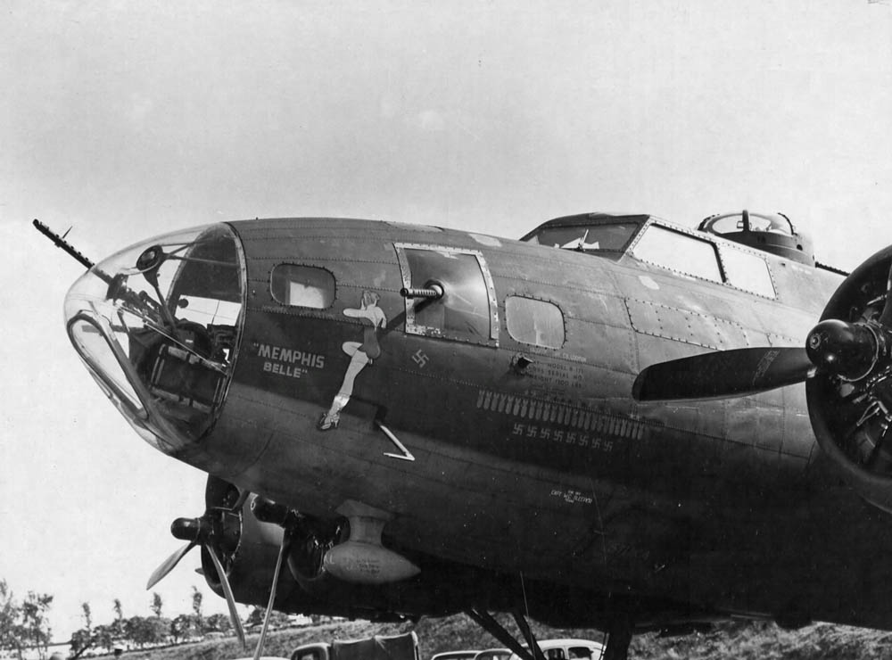 Front view of the famous B-17 Flying Fortress, the Memphis Belle. (U.S. Air Force Photograph.)