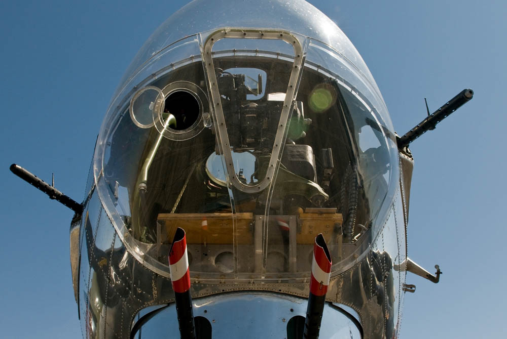 The nose cone of the B-17G Flying Fortress named Sentimental Journey on display at the War Eagles Air Museum at the Doña Ana County Airport, Oct. 2. (U.S. Dept. of Defense Photo by Sgt. Jonathan Thomas.)