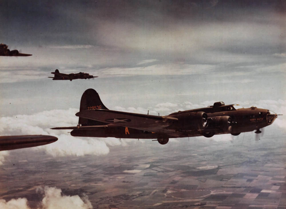 Color photograph of Boeing B-17 Flying Fortresses of the 401st BS, 91st BG. (U.S. Air Force Photograph.)