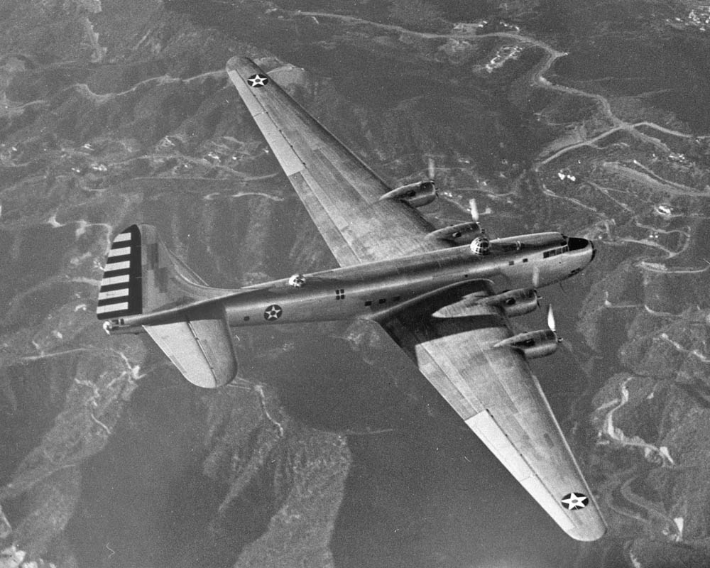 Photograph of the Douglas XB-19 long range bomber in flight. The single prototype built was the largest bomber aircraft built by United States during WWII. (U.S. Air Force Photograph.)