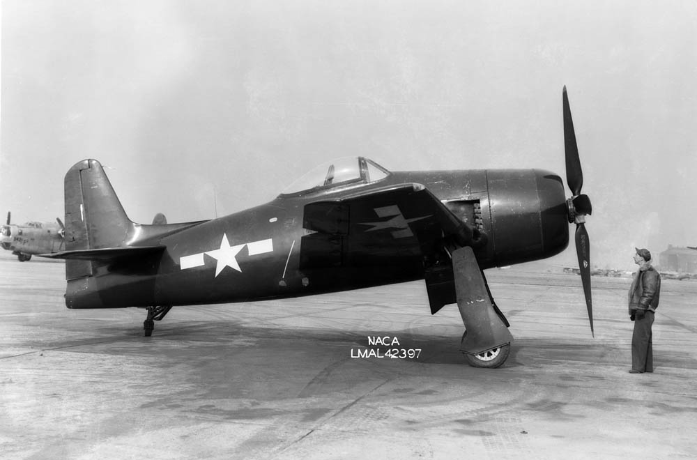 U.S. Navy Grumman XF8F-1 Bearcat prototype being tested at NACA Langley Research Center near the end of World War II. (NASA Photograph.)