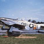 Color photograph of parked P-51D Mustangs of the 355th Fighter Group during World War II. (U.S. Air Force Photograph.)