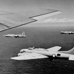 Boeing B-17F Flying Fortress aircraft of the 26th Bomb Squadron, 11th Bomb Group in formation over the Pacific in 1942. (U.S. Library of Congress Photograph.)