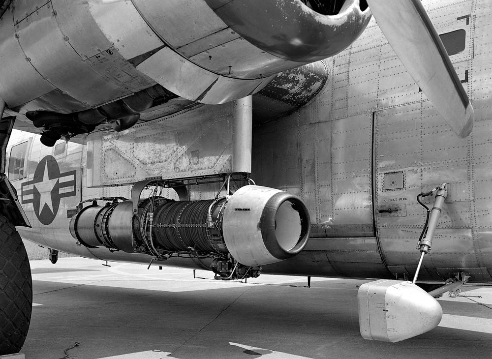 B-24 Liberatory aircraft used for testing the 24-C jet engine. (NASA Photograph.)