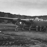 A Consolidated B-24 Liberator prepares for a mission, 27th Divisional Squadron, Umnak Island, Alaska. (U.S. Air Force Photograph.)