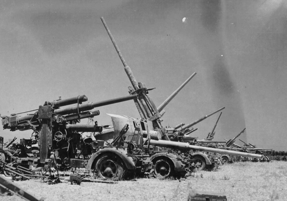 Captured German artillery and flak collected in a Allied salvage dump in Tunisia, 1943. (U.S. Air Force Photograph.)