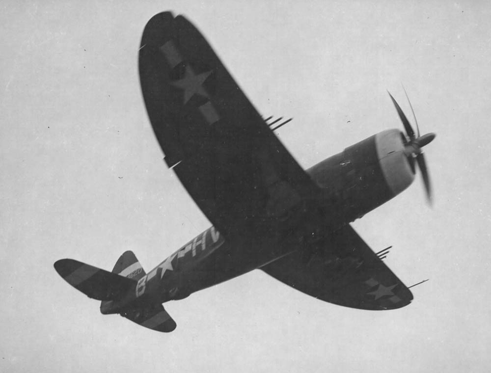 A P-47 Thunderbolt takes off for a bomber escort mission during World War II. (U.S. Air Force Photograph.)