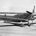 Photograph showing the sleek lines of a Royal Canadian Navy Supermarine Seafire Mk XV. (Royal Canadian Air Force Photograph.)