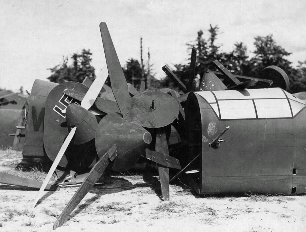 Wreckage of dummy wooden planes used by Germans as camouflage at an airfield in France during WWII. (U.S. Air Force Photograph.)