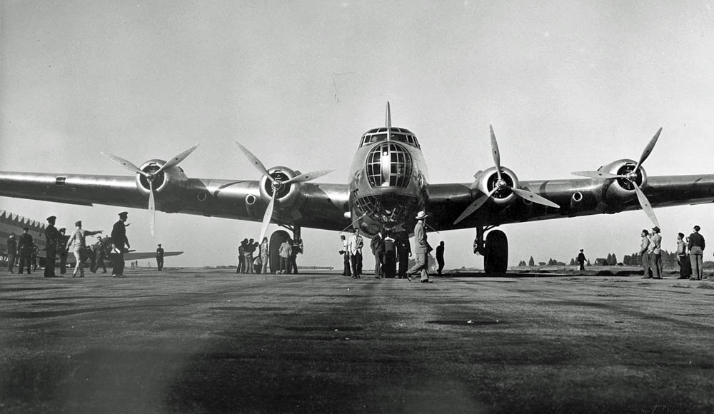 Front view of the Douglas XB-19 bomber which was the largest aircraft built for the U.S. Air Force until 1946. (U.S. Air Force Photograph.)