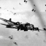 Boeing B-17 Flying Fortress flies through heavy flak over the target during World War II. (U.S. Air Force Photograph.)