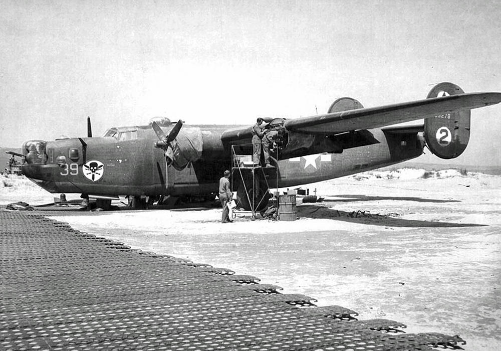 A Consolidated B-24 Liberator bomber is parked at Enfidaville Airfield, Tunisia in October 1943. (United States Air Force Photograph.)