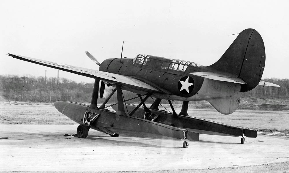 A prototype U.S. Navy Curtiss XSB2C-2 floatplane photographed in 1942. (U.S. Navy Photograph.)